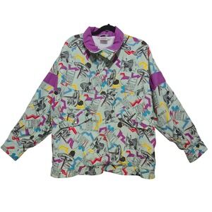Vintage Odlo Ski Jacket St Moritz Davos Chamonix Print Purple Teal Unisex L XL‎